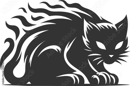 Angry vector black cat animal silhouette