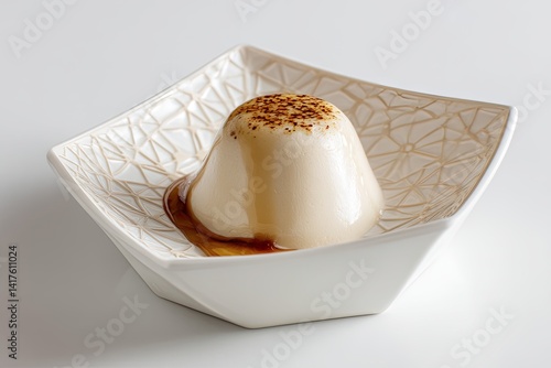 Obraz na płótnie sleek plated mousse in a geometric dish on clean white background w salonie