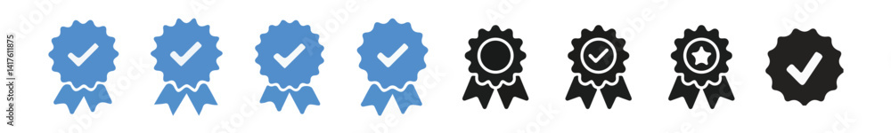Checkmark sign. Verified symbol. Approval done element collection. Profile verified badge. Guaranteed signs. Vector illustration eps 10. Checkmark sign. Verified symbol. Approval done element collection. Profile verified badge. Guaranteed signs. Vector illustration eps 10.