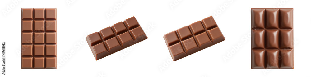Fototapeta premium Delicious chocolate bars arranged in various positions, showcasing their rich texture and smooth surface, perfect for dessert lovers