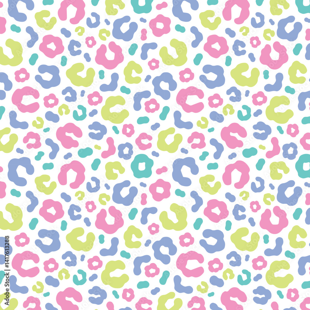 Simple pastel leopard skin print seamless pattern. Cheetah skin flat style background in retro boho colors. Hand drawn gender neutral pastel leopard print background. Cute and fun kids safari design. Simple pastel leopard skin print seamless pattern. Cheetah skin flat style background in retro boho colors. Hand drawn gender neutral pastel leopard print background. Cute and fun kids safari design.