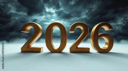 2026 gold 3d numbers on white background. New Year 3d illustration