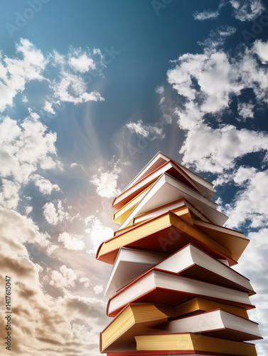 stack of books on sky background