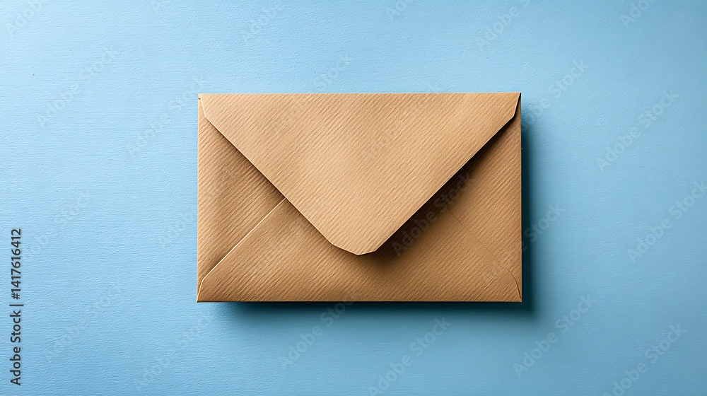 Brown Envelope on Light Blue Background with Neat Creases and Textured Surface for Mail Concepts
