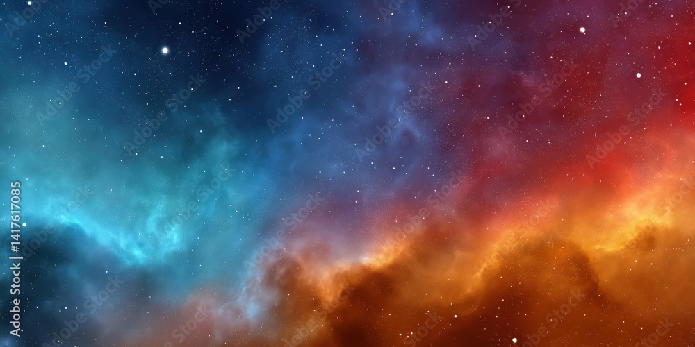 Naklejka premium An awe-inspiring cosmic scene showcasing a vibrant nebula filled with colorful gases and sparkling stars, reflecting the vastness of the universe.