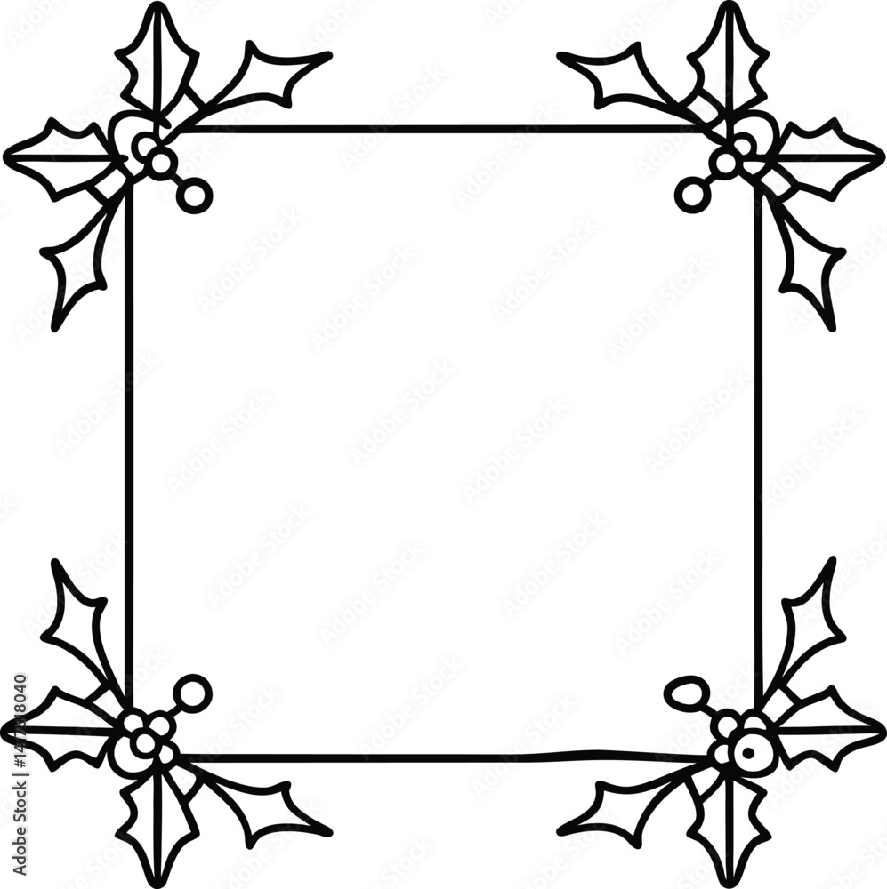 Obraz premium Mistletoe Frame Icon Vector | Festive Square & Rectangle Borders for Holiday Design