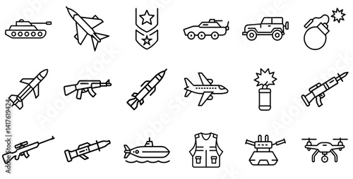 "Army Outline Line Icon Set"