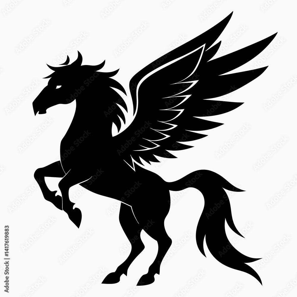 Fototapeta premium Pegasus vector silhouette black design white background
