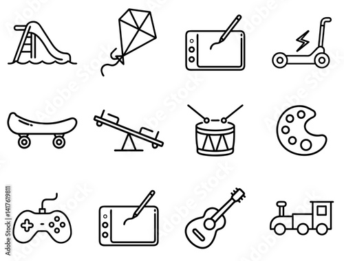 Kids Activity Icon Set – Editable Stroke Outline Collection