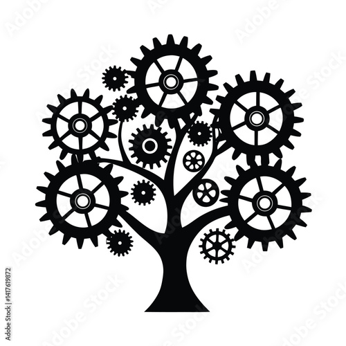 steampunk gear tree interlocking mechanical cogs  