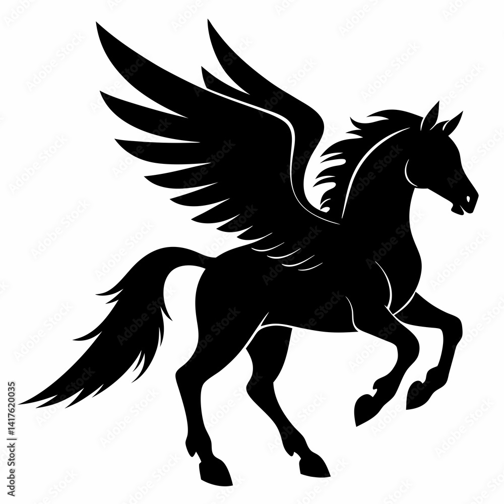 Fototapeta premium Pegasus vector silhouette black design white background