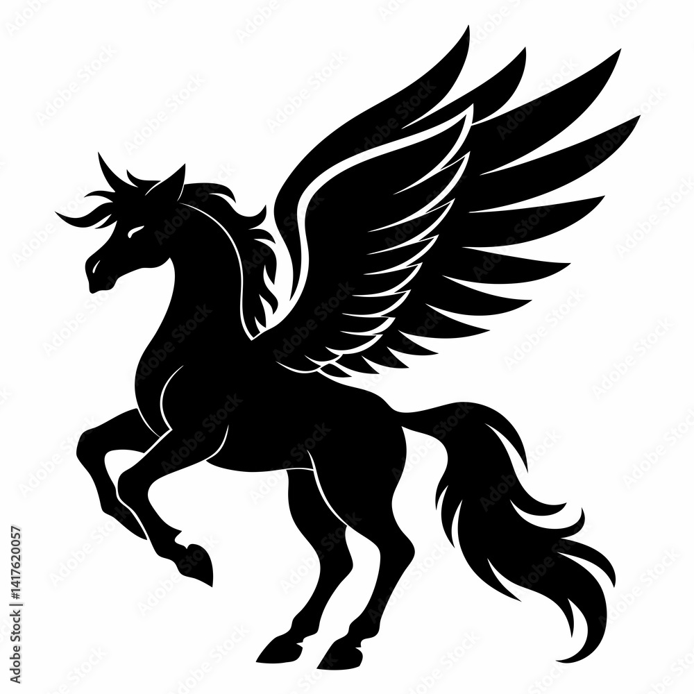 Fototapeta premium Pegasus vector silhouette black design white background