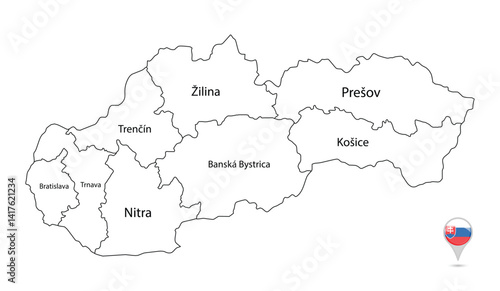  slovakia map outline per area with text.