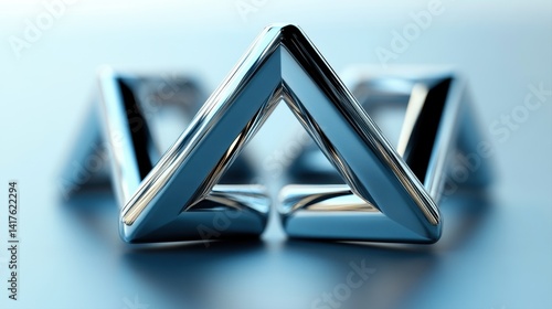 Abstract Metallic Shapes Reflecting Light on a Soft Blue Background with Modern Aesthetic Appeal