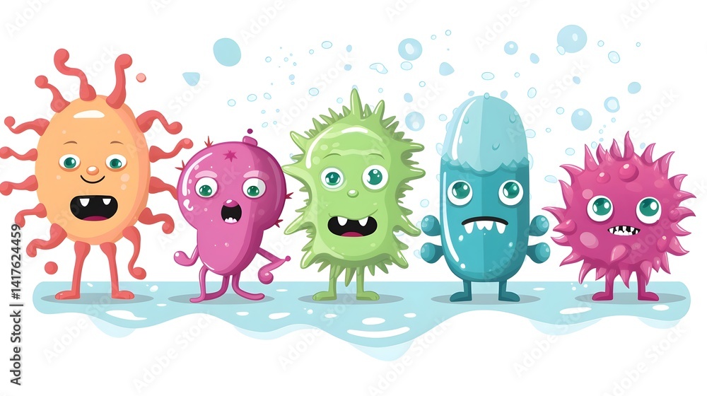 High-Quality Vector Illustration of Hand Hygiene with Hidden Bacteria Contamination High-Quality Vector Illustration of Hand Hygiene with Hidden Bacteria Contamination