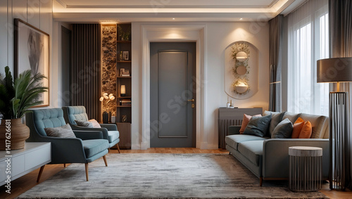 Wallpaper Mural Sleek modern living room interior with armchairs Torontodigital.ca