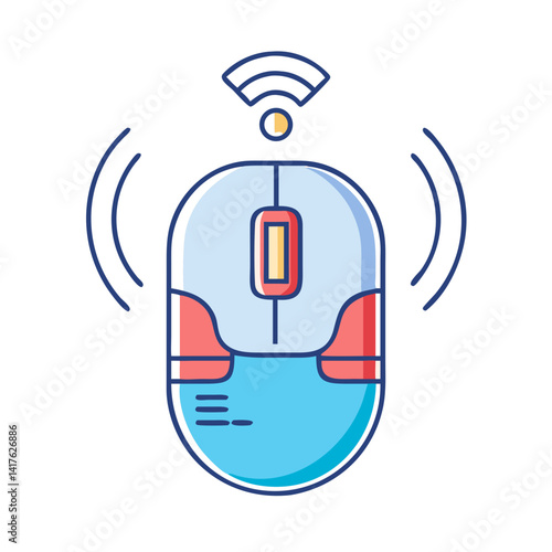 Illustration of a wireless computer mouse connected to a WiFi network