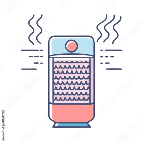 Cute cartoon illustration of a modern air purifier with steam emitting