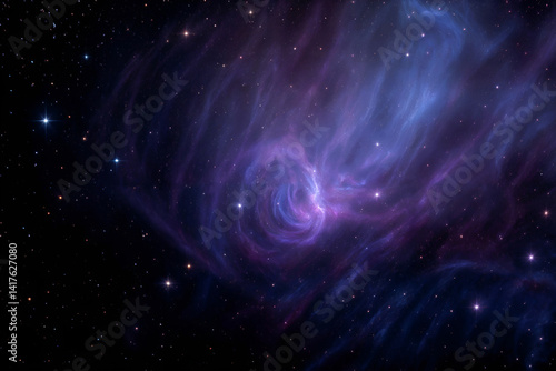 Swirling space dust and glowing galaxies in deep color tones. Futuristic and ethereal background with soft glow