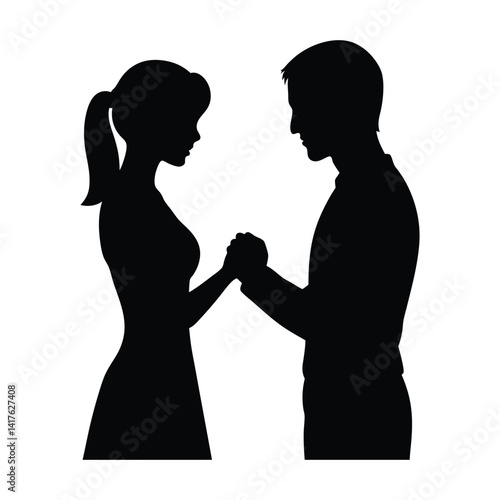 Romantic Couple Holding Hands Silhouette Vector Illustration