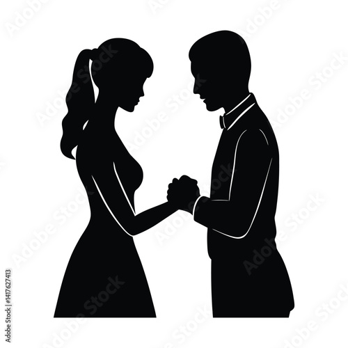 Romantic Couple Holding Hands Silhouette Vector Illustration
