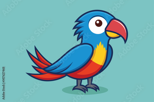 Tropical parrot  with colored feathers and wings vector illustration