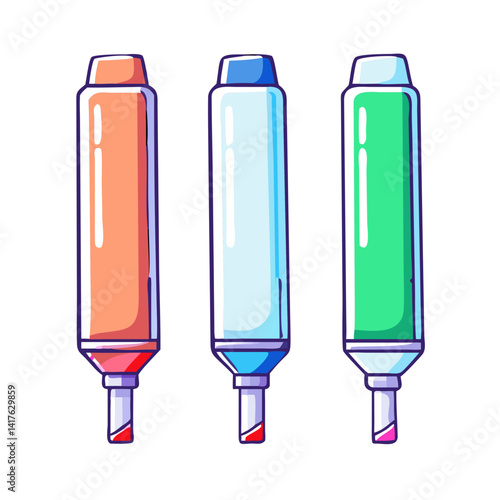 Cartoon illustration of colorful highlighters in a row, perfect for office supplies