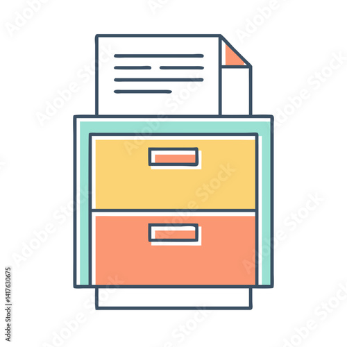 Illustration of a filing cabinet with drawers and documents on top