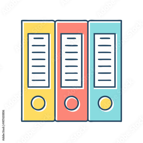 Colorful cartoon illustration of a group of file folders or binders