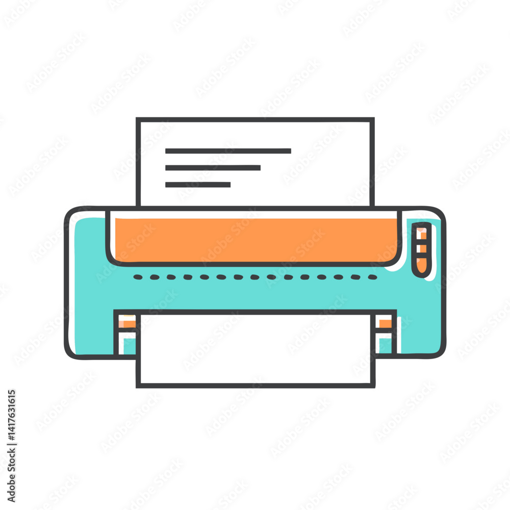 A minimalist illustration of a printer with paper in a flat design style A minimalist illustration of a printer with paper in a flat design style