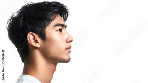 Asian man, The side view, isolated on a white background