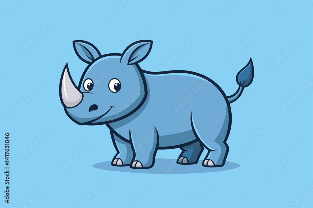 Naklejka premium Funny Rhino Vector Illustration, Playful funny rhino vector design