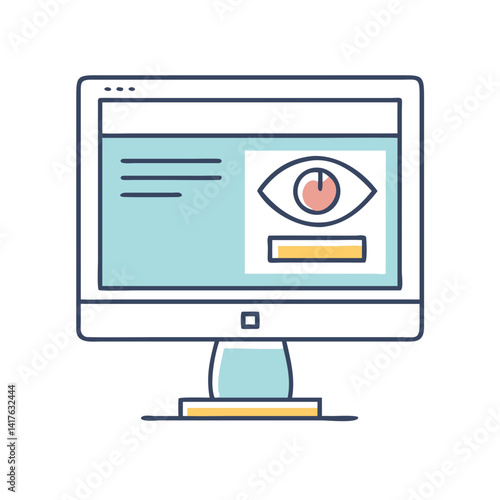 Desktop Computer Icon with Eye Symbolizing Surveillance and Monitoring Online Activity