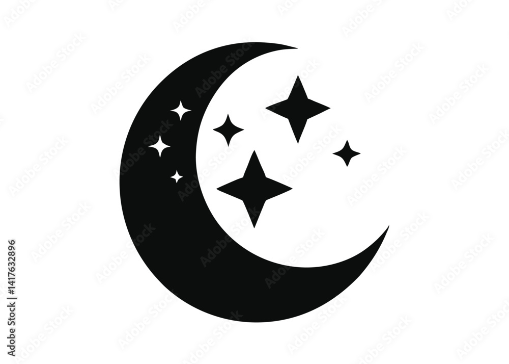 Naklejka premium Crescent Moon and Stars Minimal Vector
