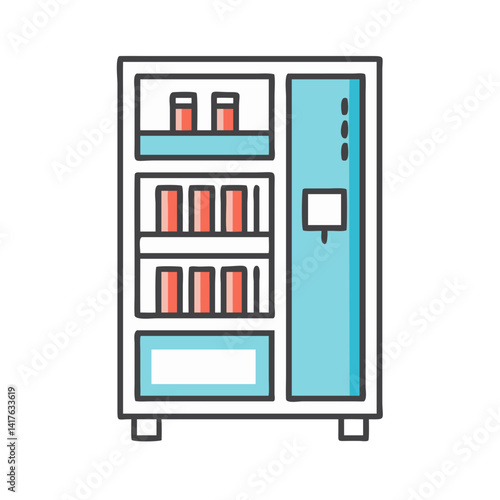 Automated Vending Machine with Shelves and Selection Panel Illustration