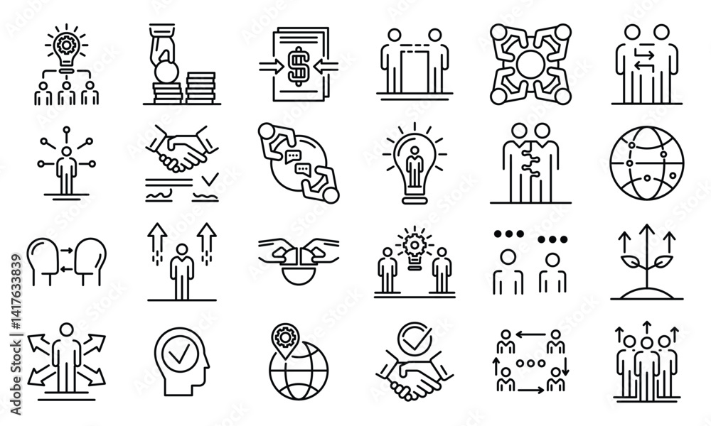 Business concepts illustrated with line art icons Business concepts illustrated with line art icons