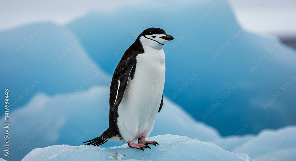 Obraz premium Penguin Standing on Iceberg in Antarctica Landscape