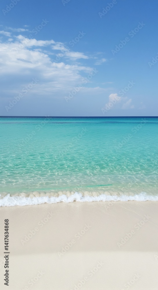 Tranquil Turquoise Waters: Serene Beachscape Under a Summer Sky Tranquil Turquoise Waters: Serene Beachscape Under a Summer Sky