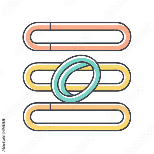 Abstract illustration of overlapping oblong shapes and a knotted oval design