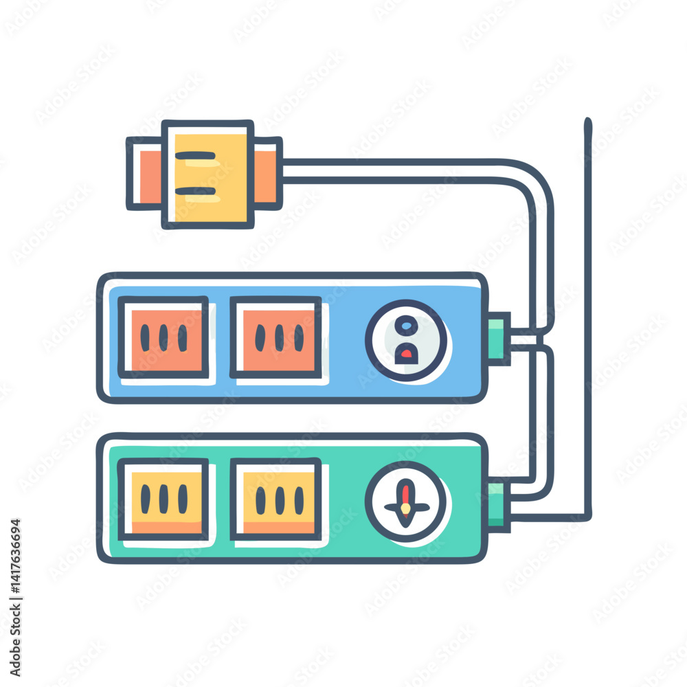 Fototapeta premium A Cartoonstyled illustration showing multiple interconnected electronic devices and cables