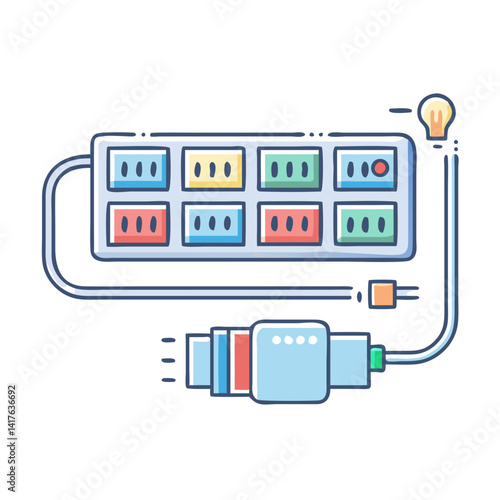 Electrical panel with USB connections and ports providing power to a lightbulb