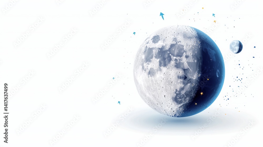 Artistic Representation of the Moon Surrounded by Cosmic Elements in a Night Sky Artistic Representation of the Moon Surrounded by Cosmic Elements in a Night Sky