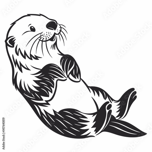 Sea Otter vector silhouette black design white background