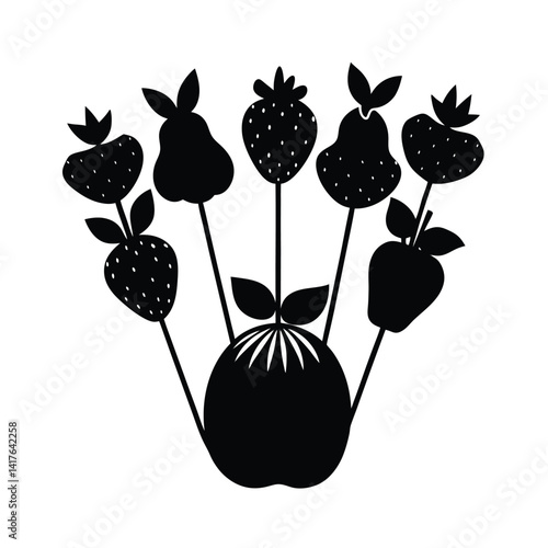 whimsical black silhouette chocolate dipped fruit vector  
