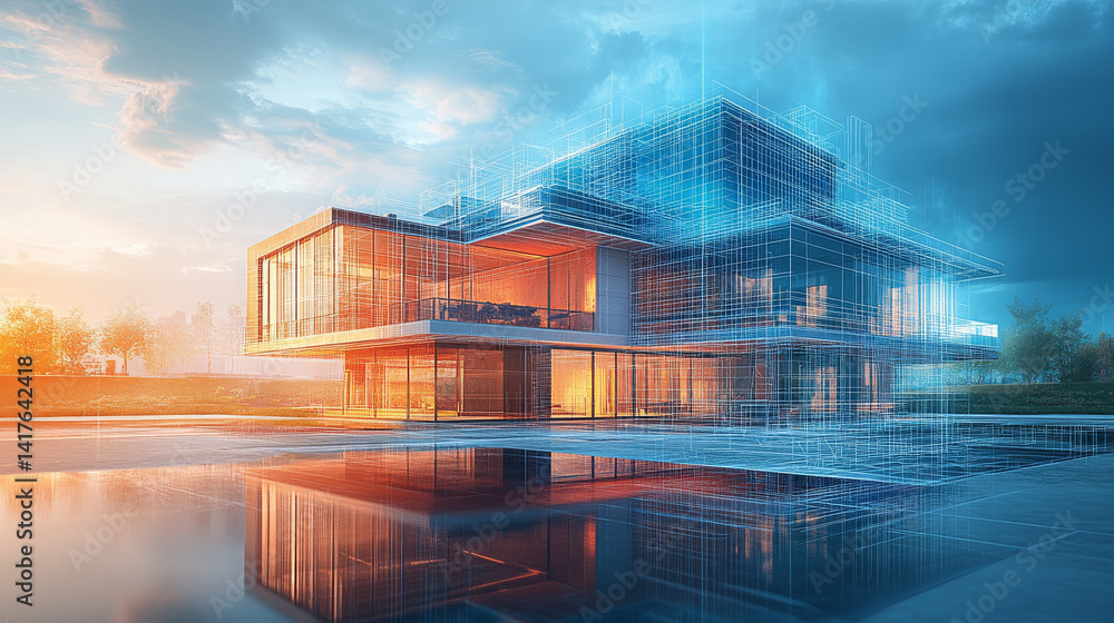 Fototapeta premium Modern architectural visualization showcasing futuristic building design with vibrant colors