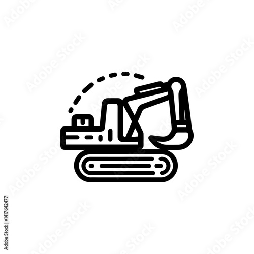 Construction Silhouette: A bold, graphic illustration of a heavy-duty excavator, rendered in striking monochrome, set against a sunburst backdrop that highlights industry and powerful machinery.