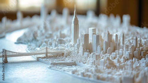 Detailed miniature model of New York City skyline
