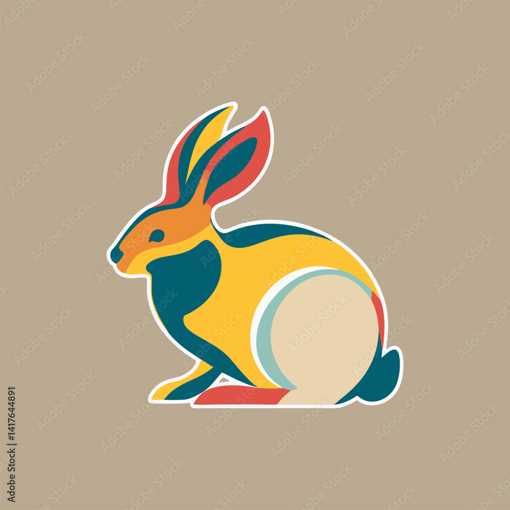 Fototapeta premium Minimalist rabbit silhouette filled with colorful abstract texture on white background