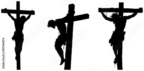 Silhouette of Jesus Christ on a crucifix set 