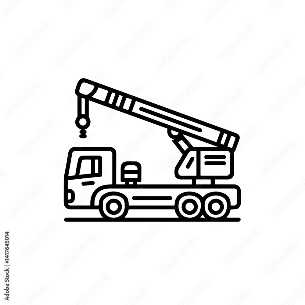 Outline of a Crane Truck in Minimalist Style Outline of a Crane Truck in Minimalist Style